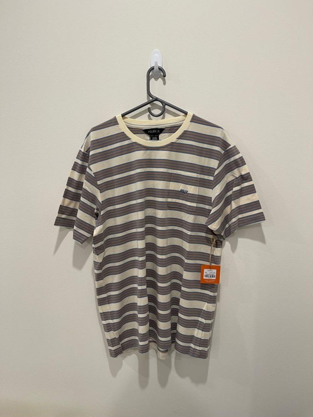 Poler Striped Short Sleeve Tee - Cream & Brown